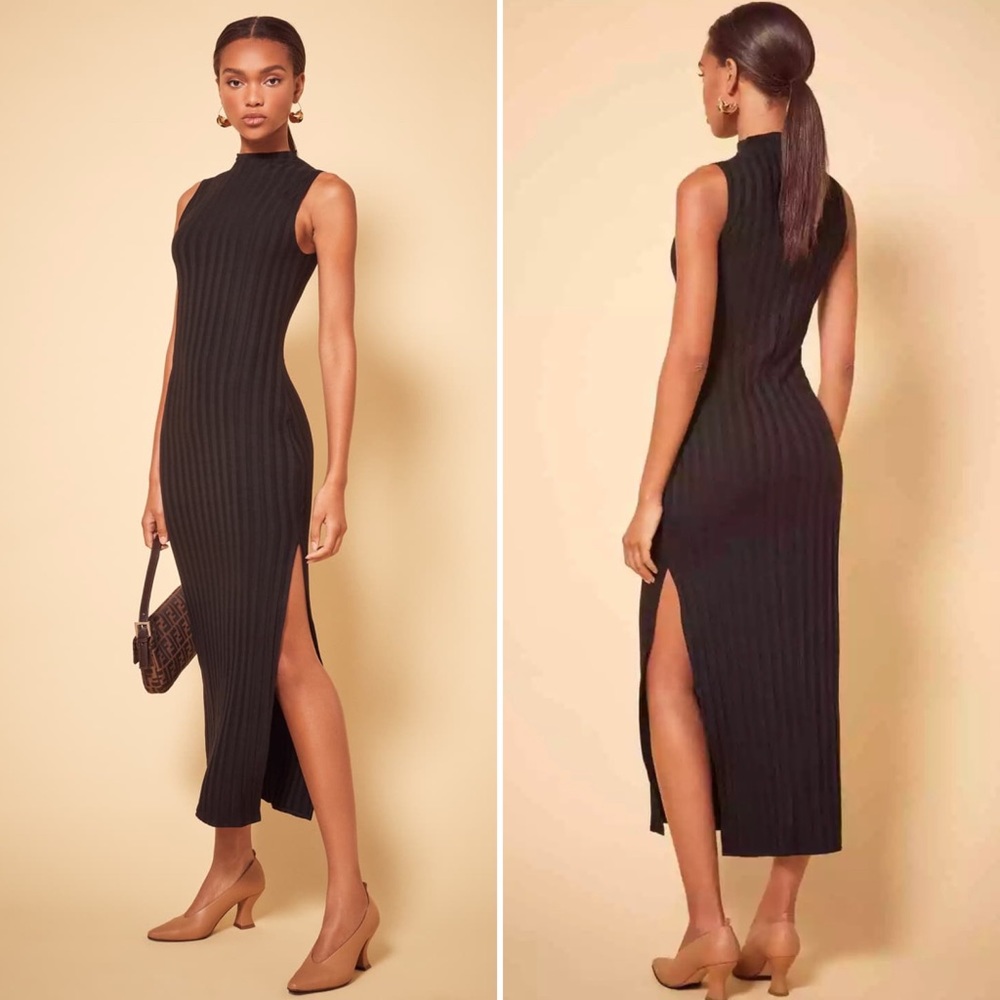 Reformation Lynn Dress Mock Neck Sleeveless Midi Dress Size Small Ribbed Stretch